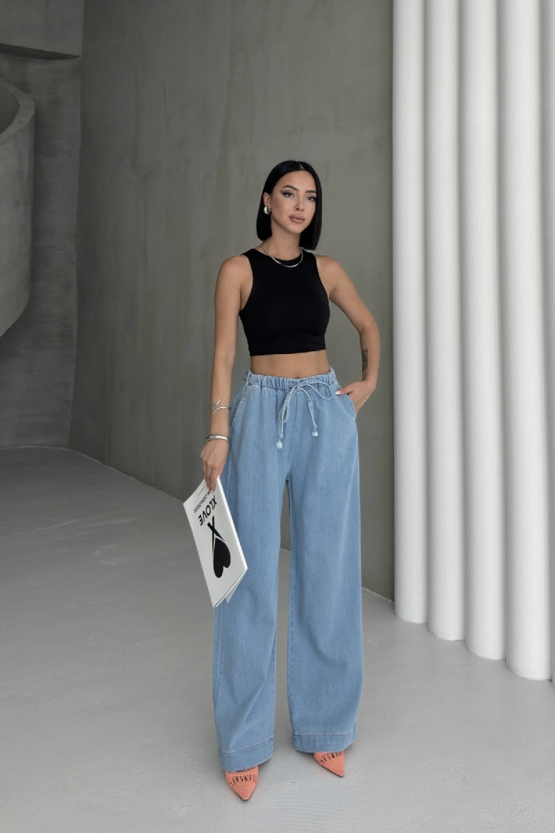 XLJ Elastic Waist Palazzo Jean Mixed - Chieri