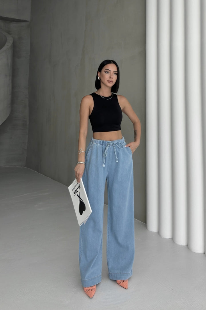 XLJ Elastic Waist Palazzo Jean Mixed - Chieri