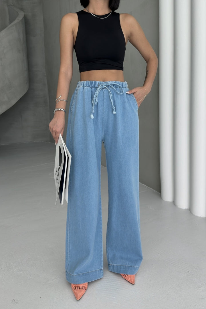 XLJ Elastic Waist Palazzo Jean Mixed - Chieri