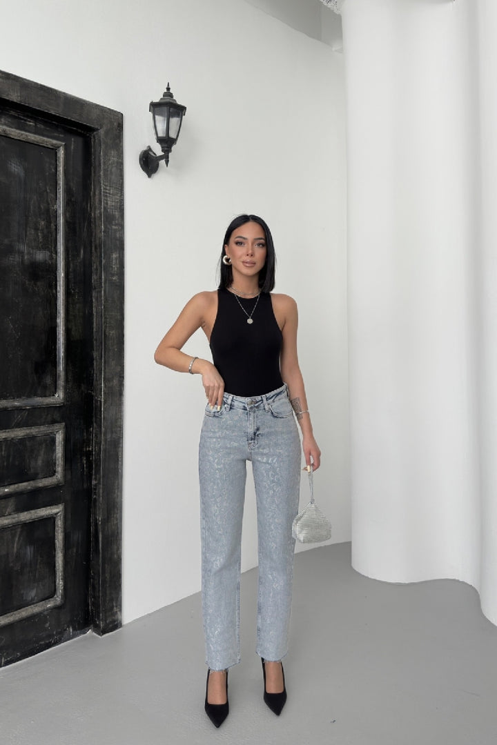 XLJ Mom Fit Jeans with Leopard Spot Shaped Rhinestones - Kitchener