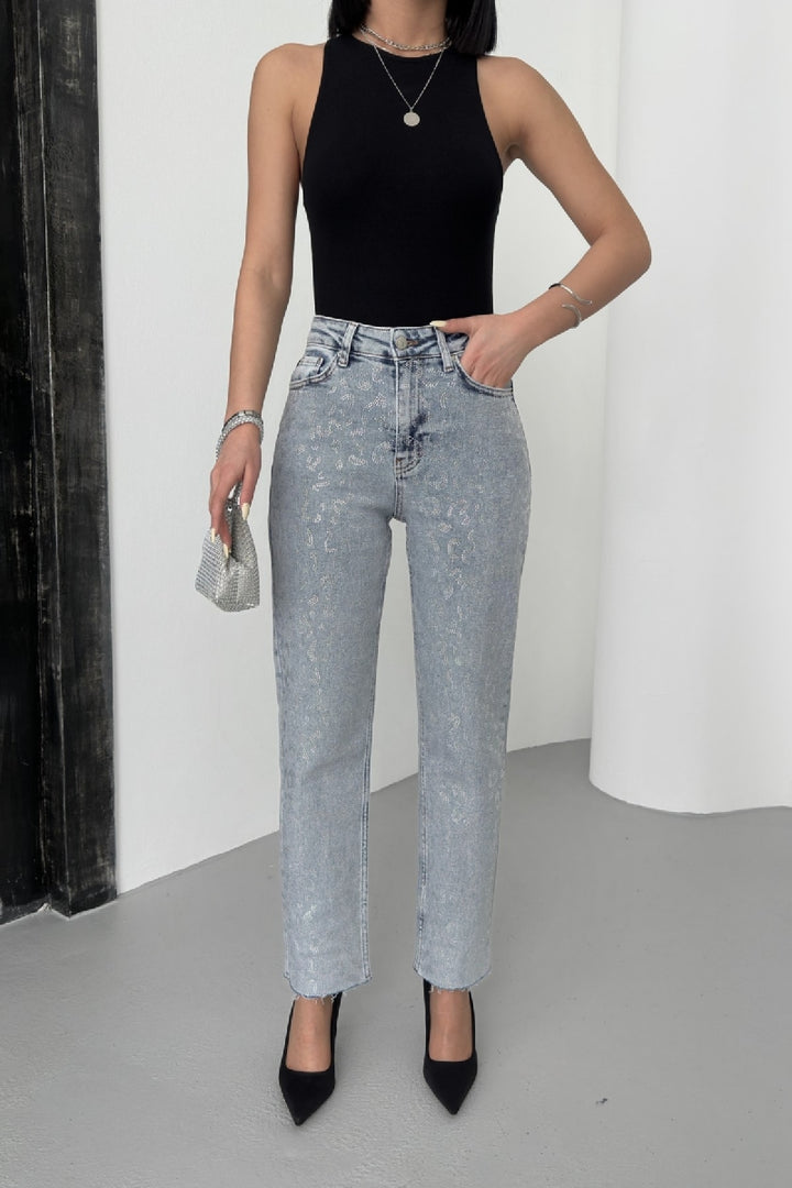 XLJ Mom Fit Jeans with Leopard Spot Shaped Rhinestones - Kitchener
