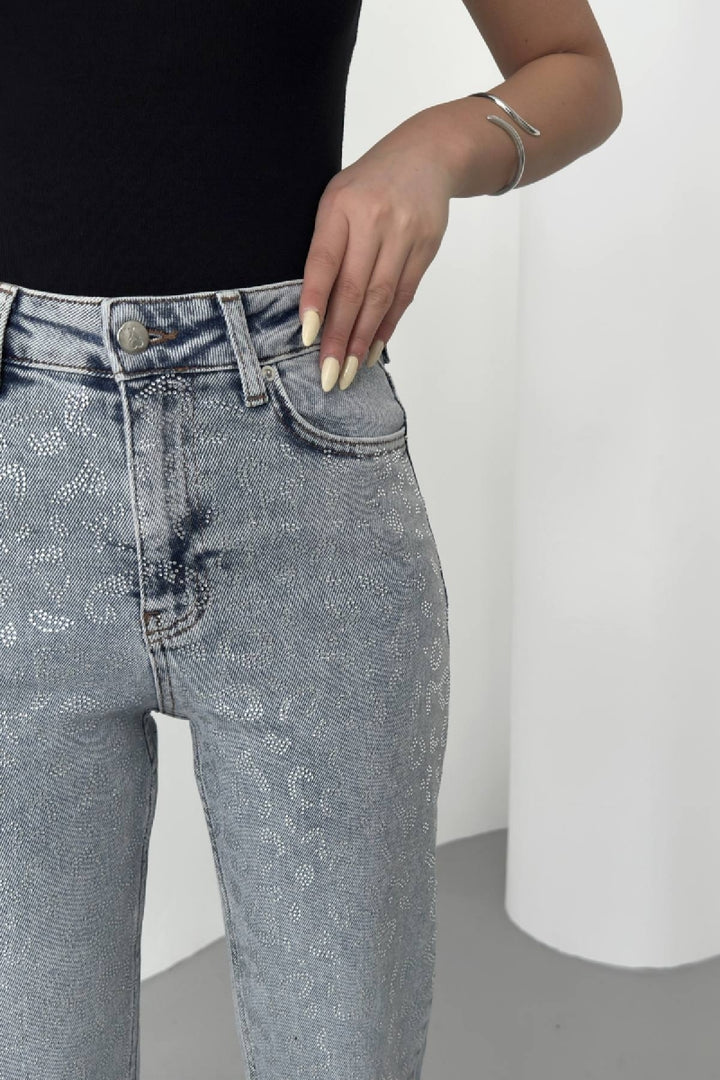 XLJ Mom Fit Jeans with Leopard Spot Shaped Rhinestones - Kitchener