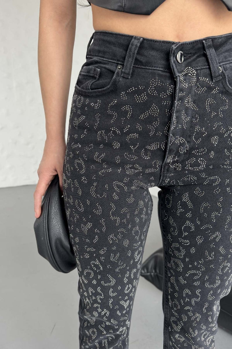 XLJ Mom Fit Jeans with Leopard Spot Shaped Rhinestones - Drogheda