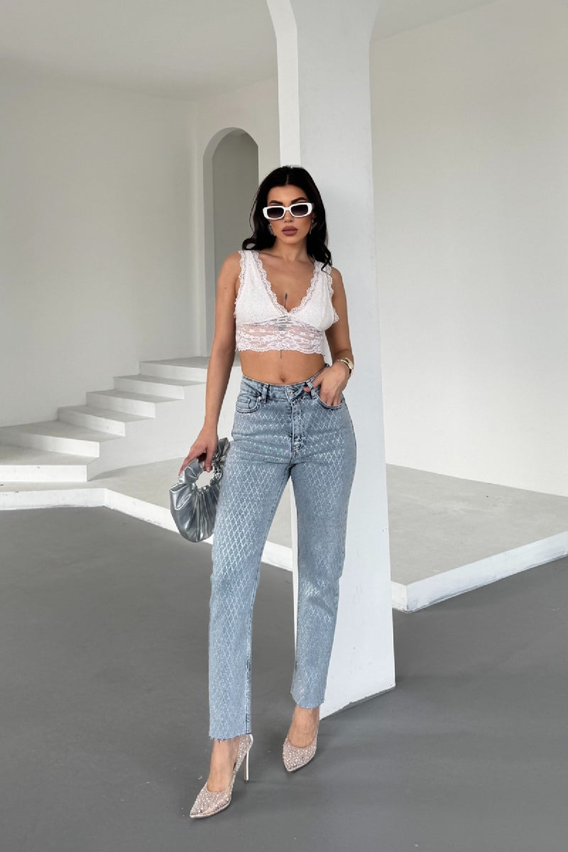 XLJ Mom Fit Jean With Rhinestone Detail - Vilvoorde