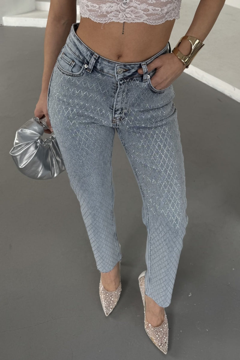 XLJ Mom Fit Jean With Rhinestone Detail - Vilvoorde