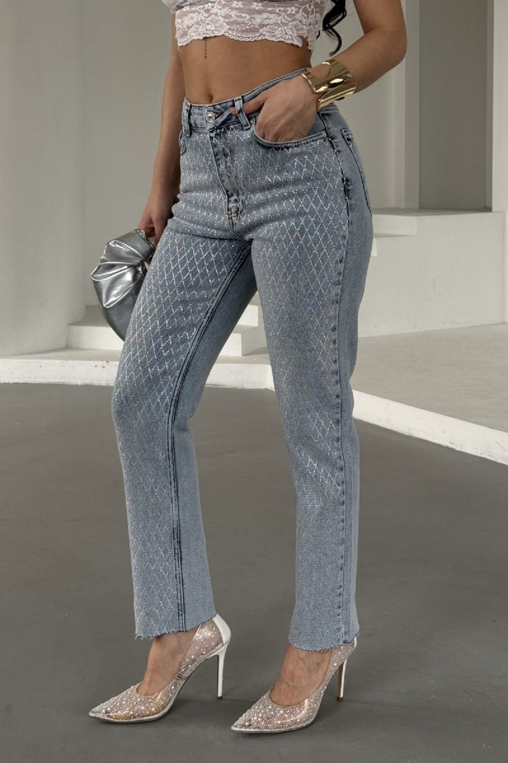 XLJ Mom Fit Jean With Rhinestone Detail - Vilvoorde