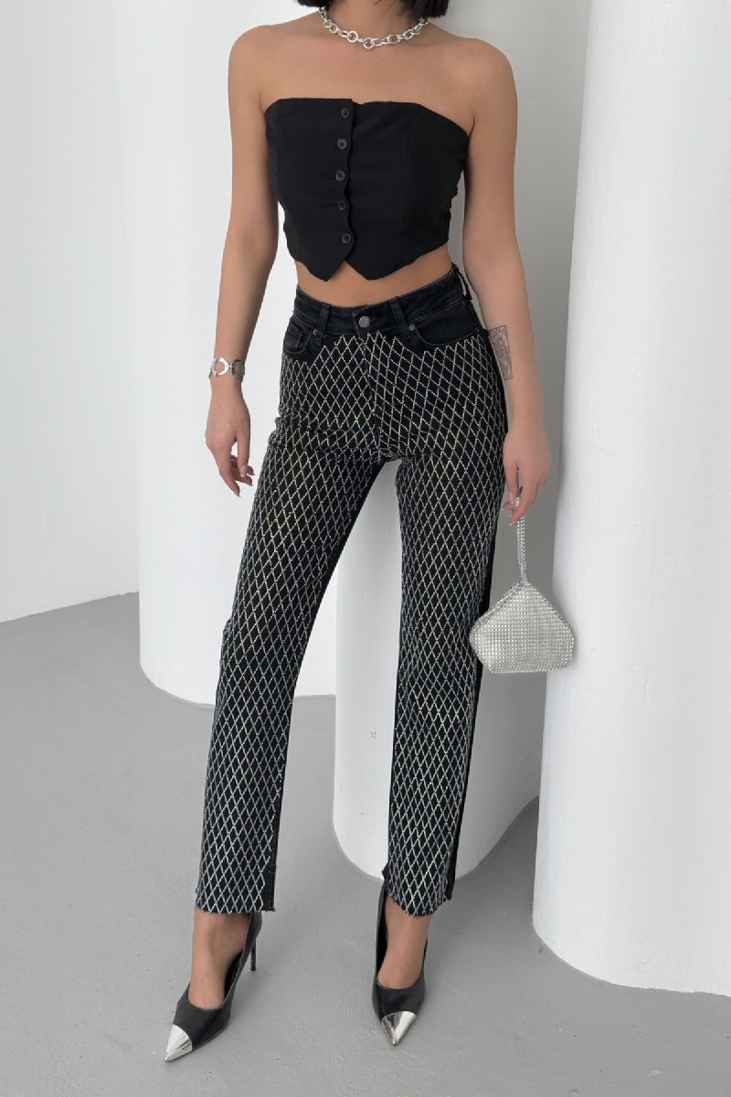XLJ Mom Fit Jean With Rhinestone Detail - Carpentersville