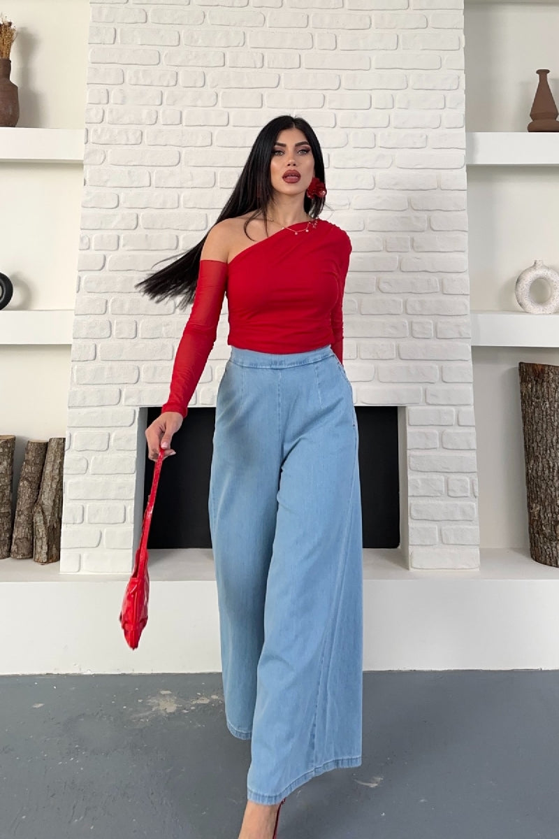 XLJ Elasticated Waist Wide Leg Jean - Scandicci