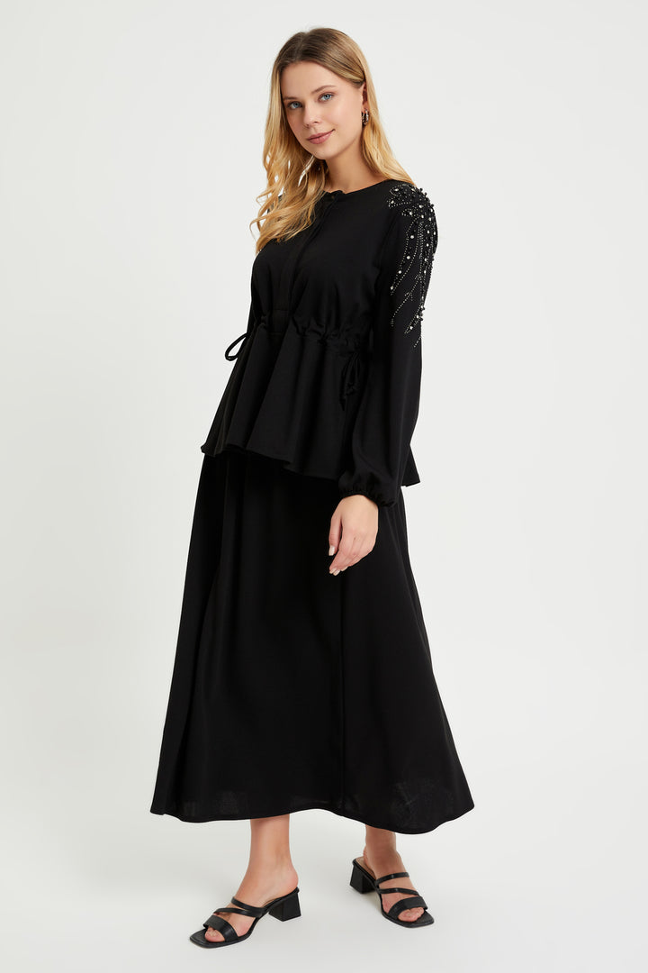 ZRF Women Embroidered Sleeve Suit Set - Black - Haverford