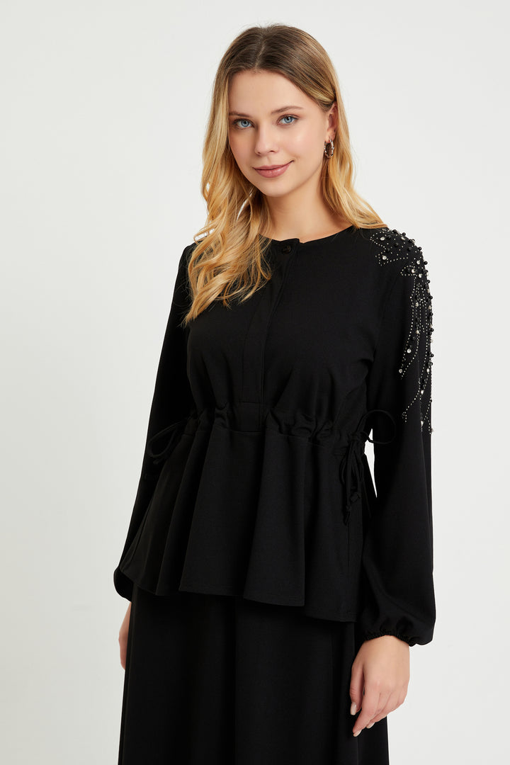 ZRF Women Embroidered Sleeve Suit Set - Black - Haverford