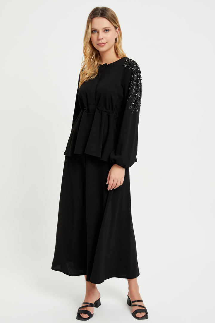 ZRF Women Embroidered Sleeve Suit Set - Black - Haverford