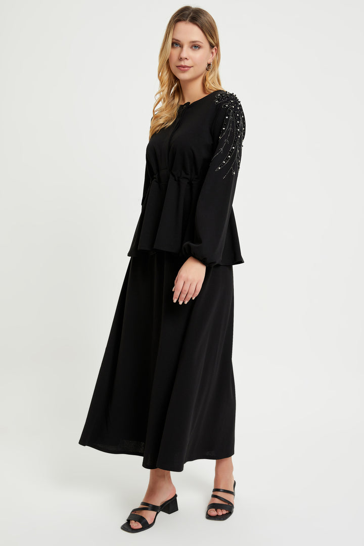 ZRF Women Embroidered Sleeve Suit Set - Black - Haverford