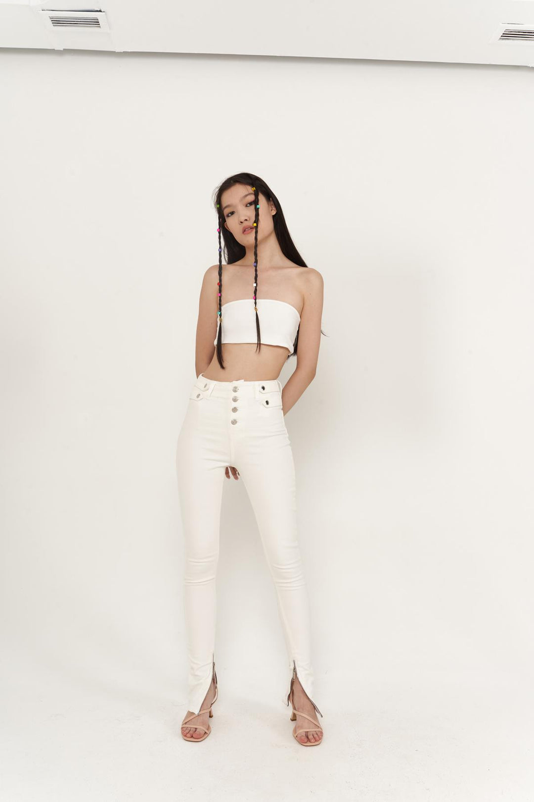 HLLY Women Split Jean Pants White - Ludwigsburg