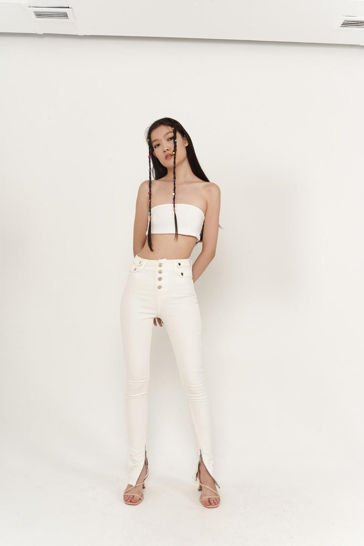 HLLY Women Split Jean Pants White - Ludwigsburg