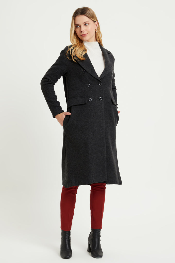ZRF Women Buttoned V Neck Coat - Anthracite - Waukesha