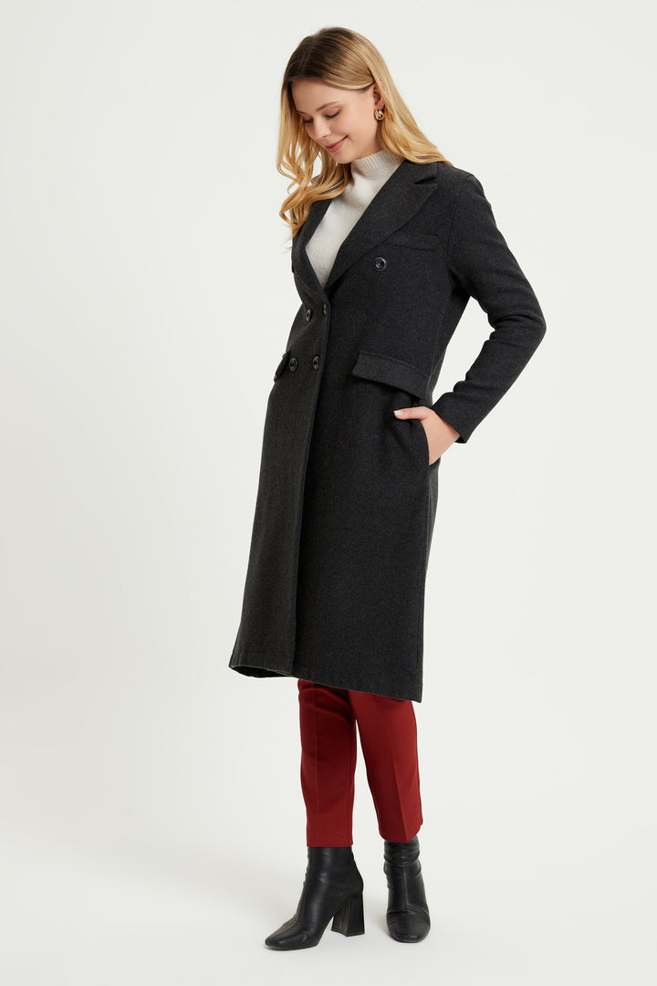 ZRF Women Buttoned V Neck Coat - Anthracite - Waukesha