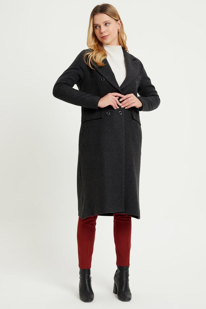 ZRF Women Buttoned V Neck Coat - Anthracite - Waukesha