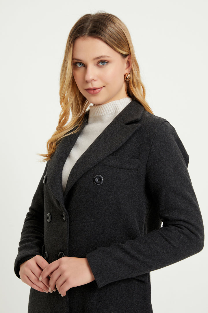 ZRF Women Buttoned V Neck Coat - Anthracite - Waukesha