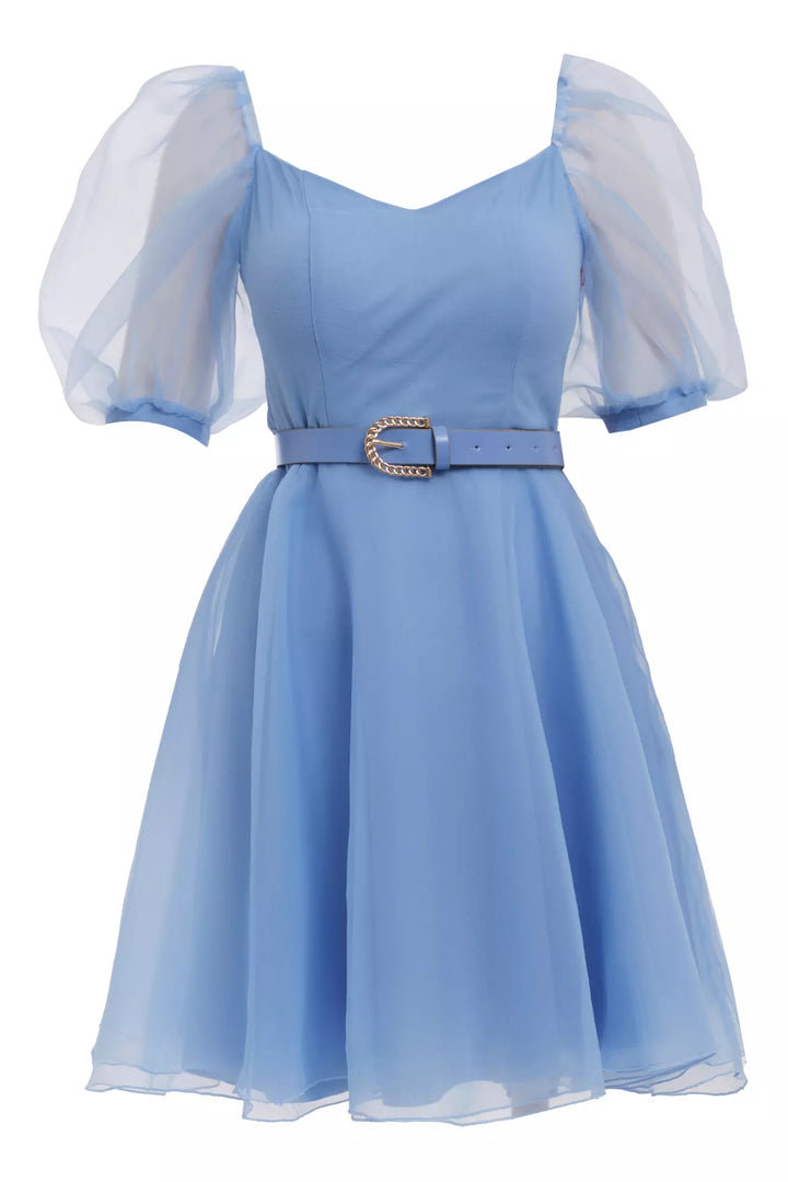 FRV Blue tulle short sleeve midi dress - Rimouski