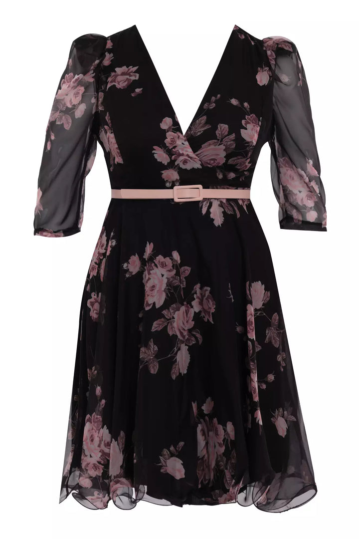 FRV Printed plus size chiffon long sleeve midi dress - Valladolid