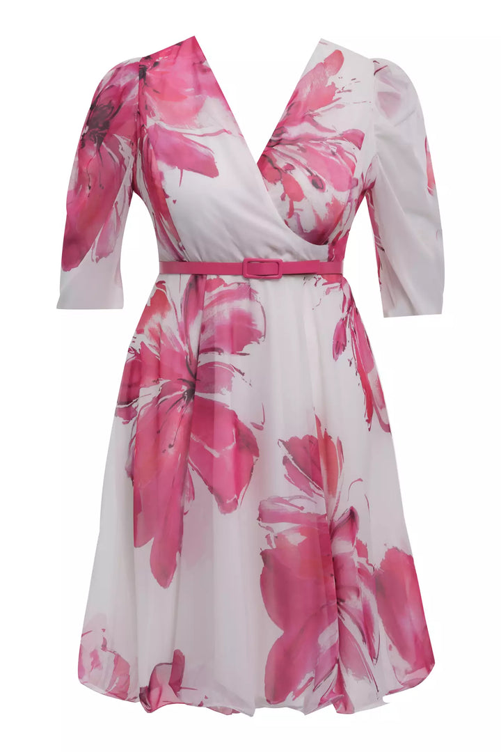 FRV Printed plus size chiffon long sleeve midi dress - Vyshneve