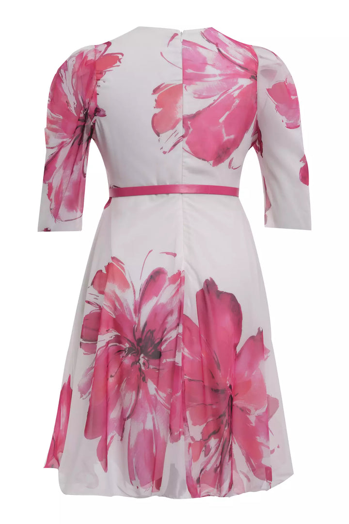 FRV Printed plus size chiffon long sleeve midi dress - Vyshneve