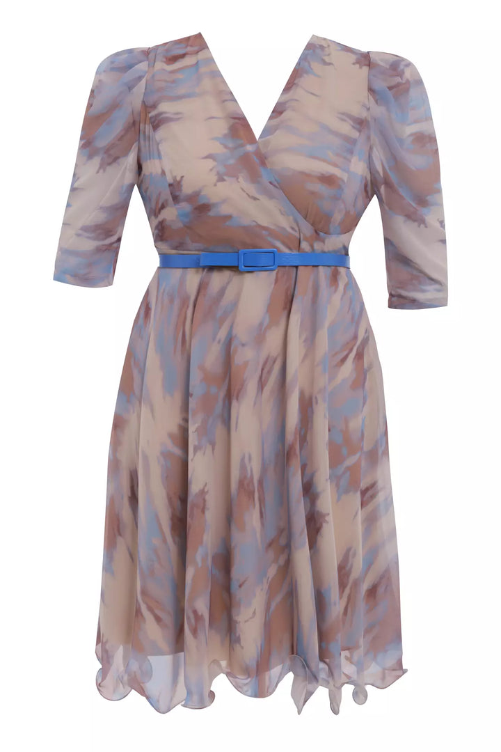 FRV Printed plus size chiffon long sleeve midi dress - Philadelphia