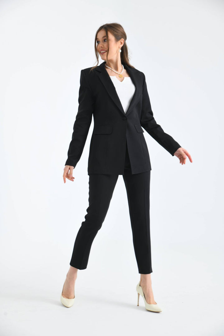 NDL Women Buttoned Satin Women's Suit Black - Folkestone