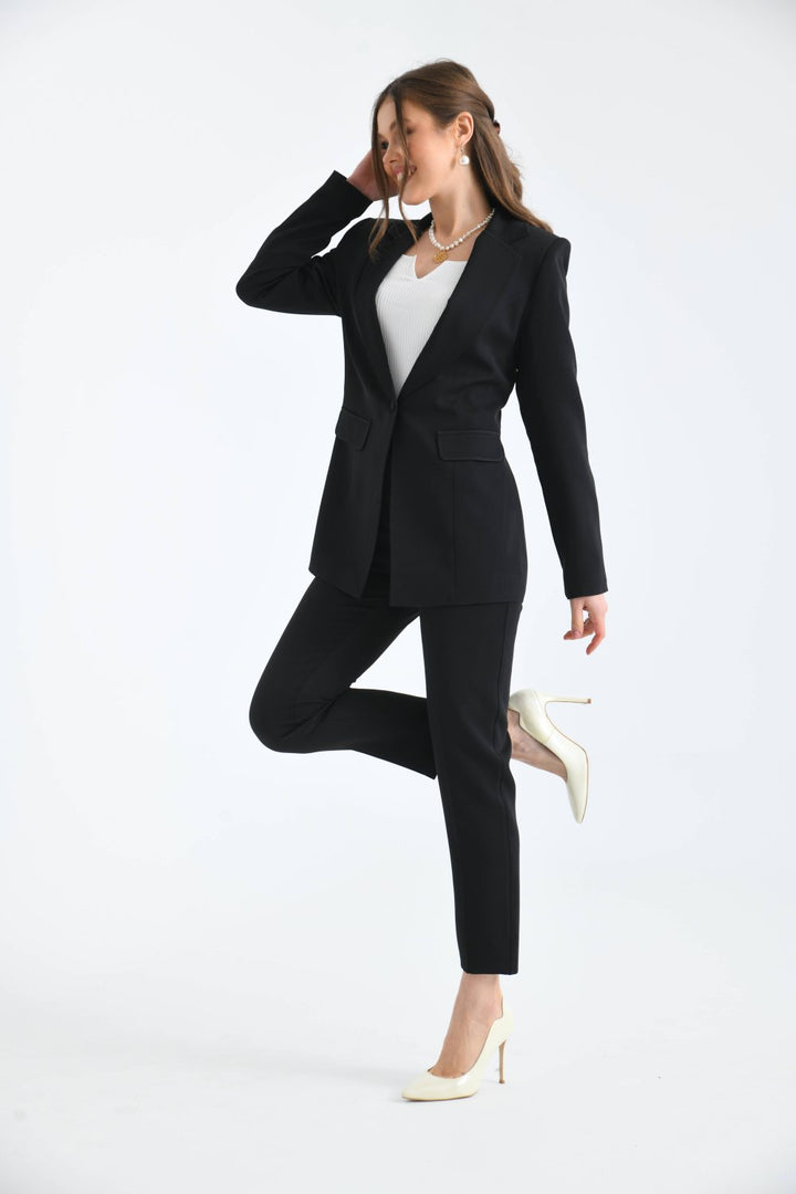 NDL Women Buttoned Satin Women's Suit Black - Folkestone