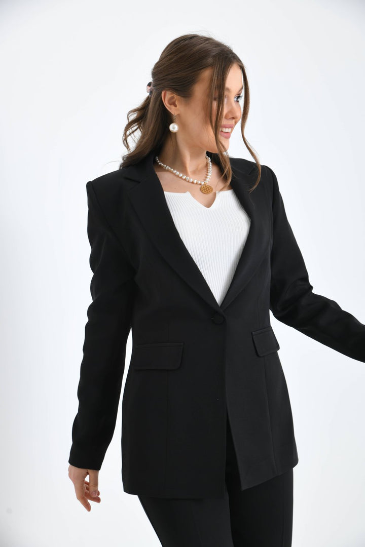 NDL Women Buttoned Satin Women's Suit Black - Folkestone