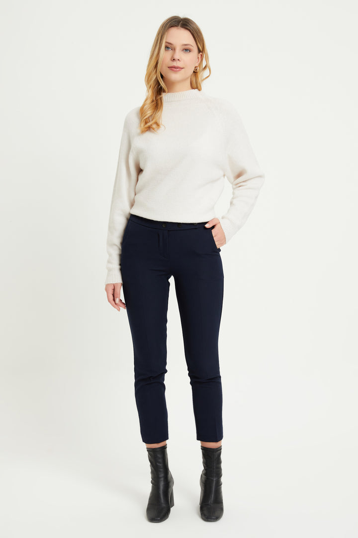 ZRF Women Cigarette 3 Button Pants - Navy Blue - Draper