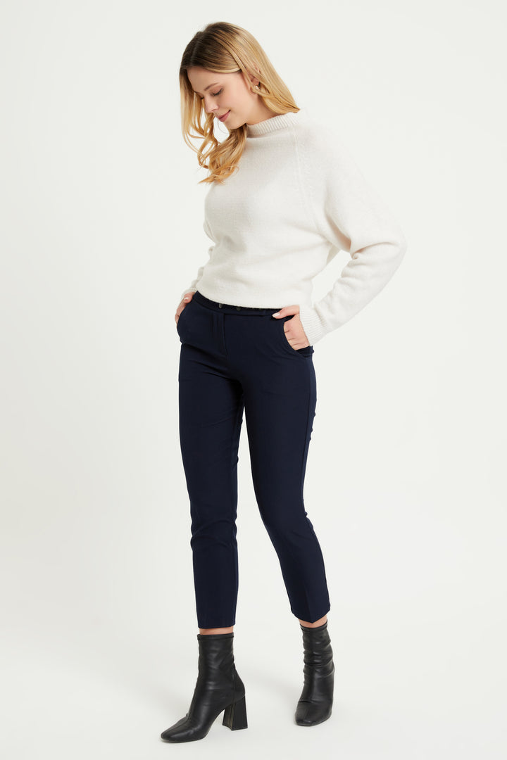 ZRF Women Cigarette 3 Button Pants - Navy Blue - Draper