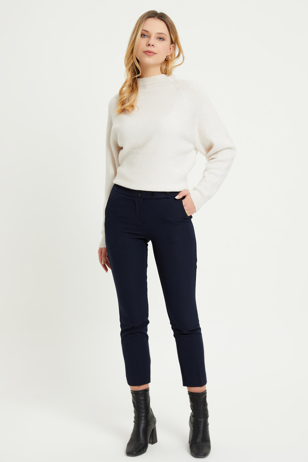 ZRF Women Cigarette 3 Button Pants - Navy Blue - Draper