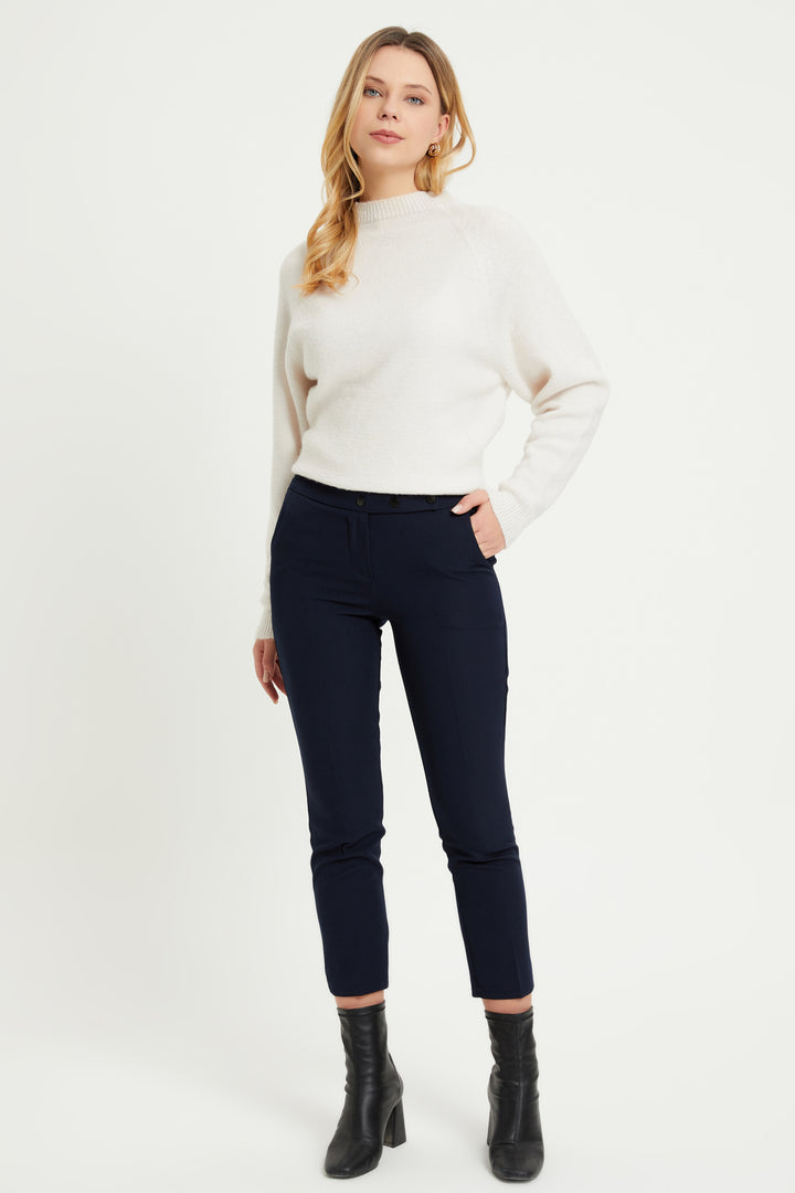ZRF Women Cigarette 3 Button Pants - Navy Blue - Draper