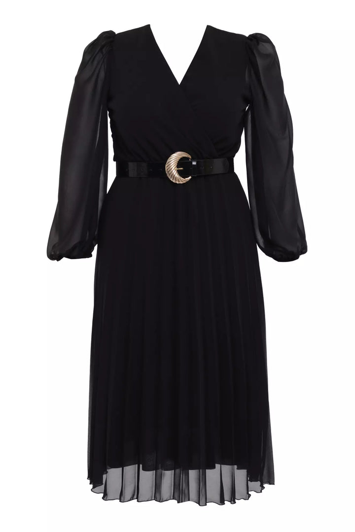 FRV Black plus size chiffon long sleeve midi dress - Lodi