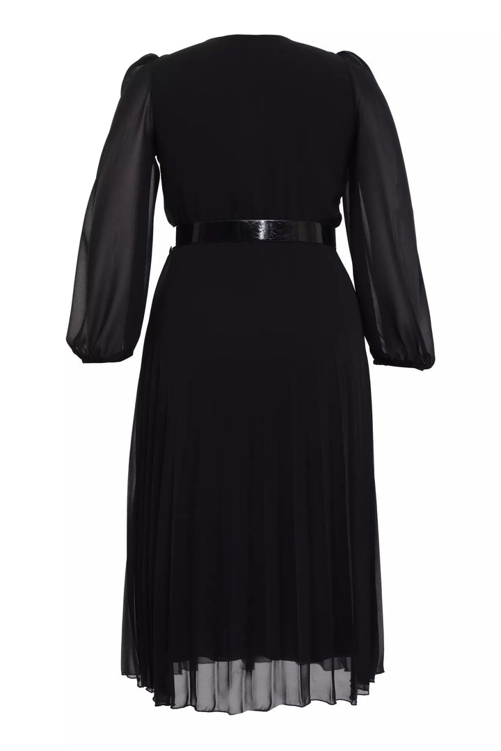 FRV Black plus size chiffon long sleeve midi dress - Lodi