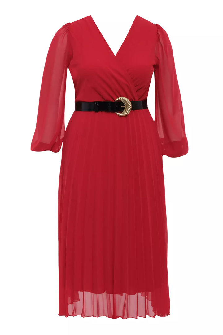 FRV Red plus size chiffon long sleeve midi dress - Poti