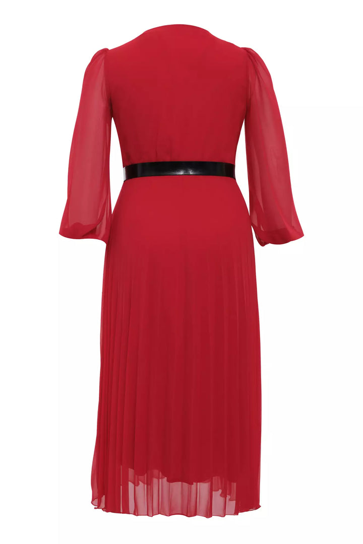 FRV Red plus size chiffon long sleeve midi dress - Poti