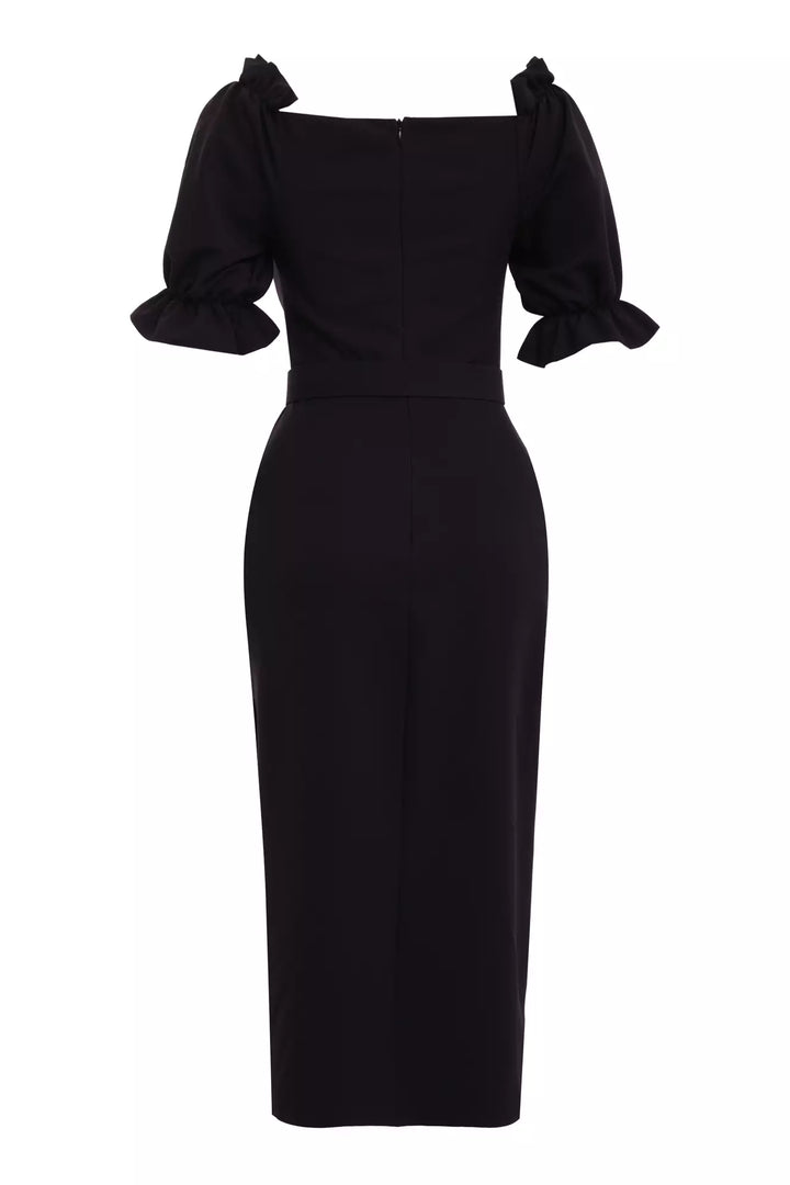 FRV Black crepe 3/4 sleeve midi dress - Ciudad de Allende
