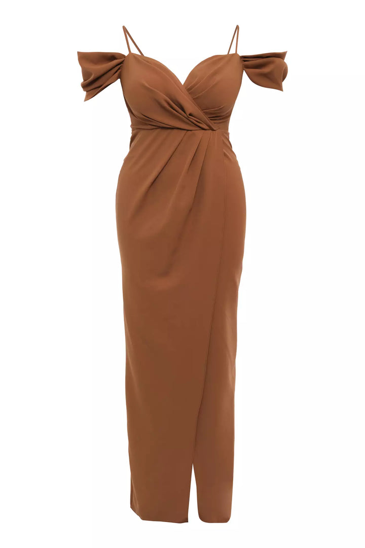 FRV Brown plus size crepe sleeveless maxi dress - Soteapan