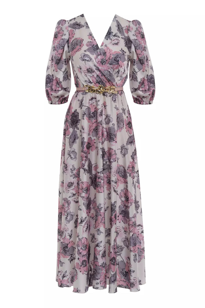 FRV Printed satin short sleeve midi dress - Águeda