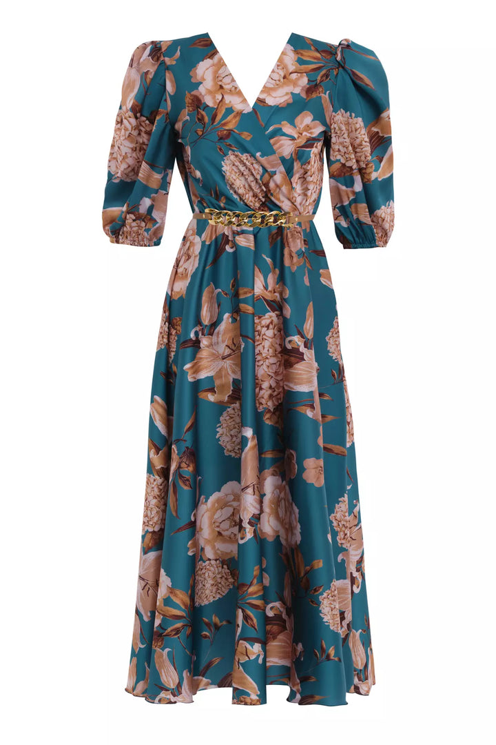 FRV Printed satin short sleeve midi dress - Aventura
