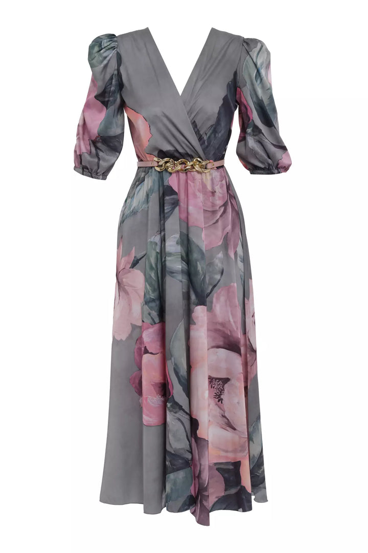 FRV Printed satin short sleeve midi dress - Burleson