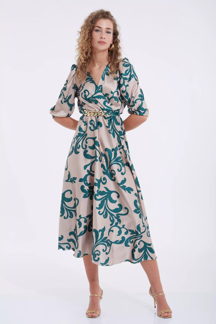 FRV Printed satin short sleeve midi dress - Walkden