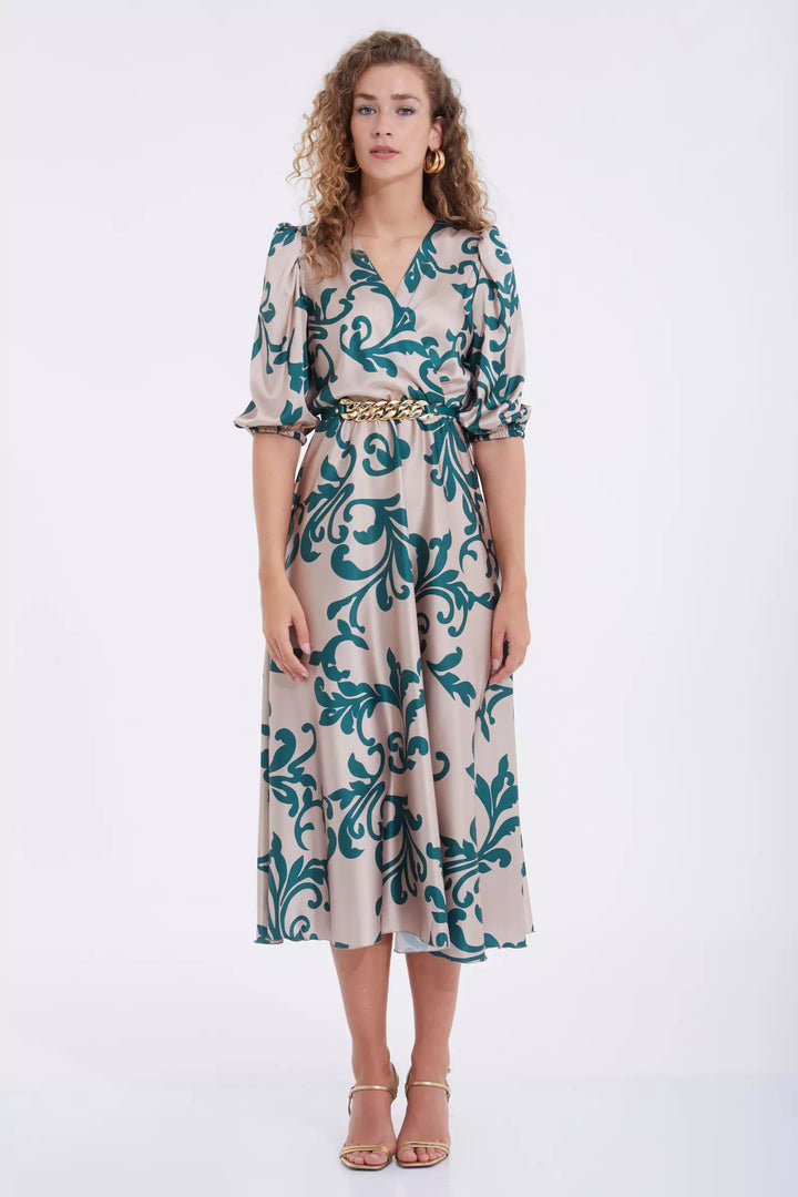 FRV Printed satin short sleeve midi dress - Walkden