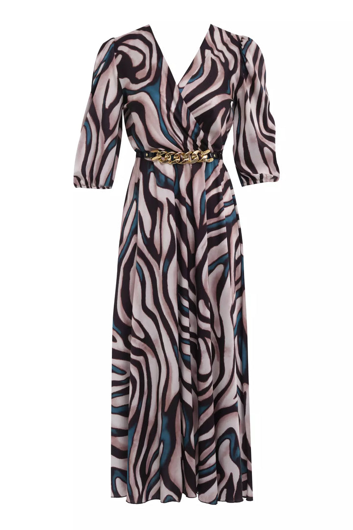 FRV Printed satin short sleeve midi dress - Villena