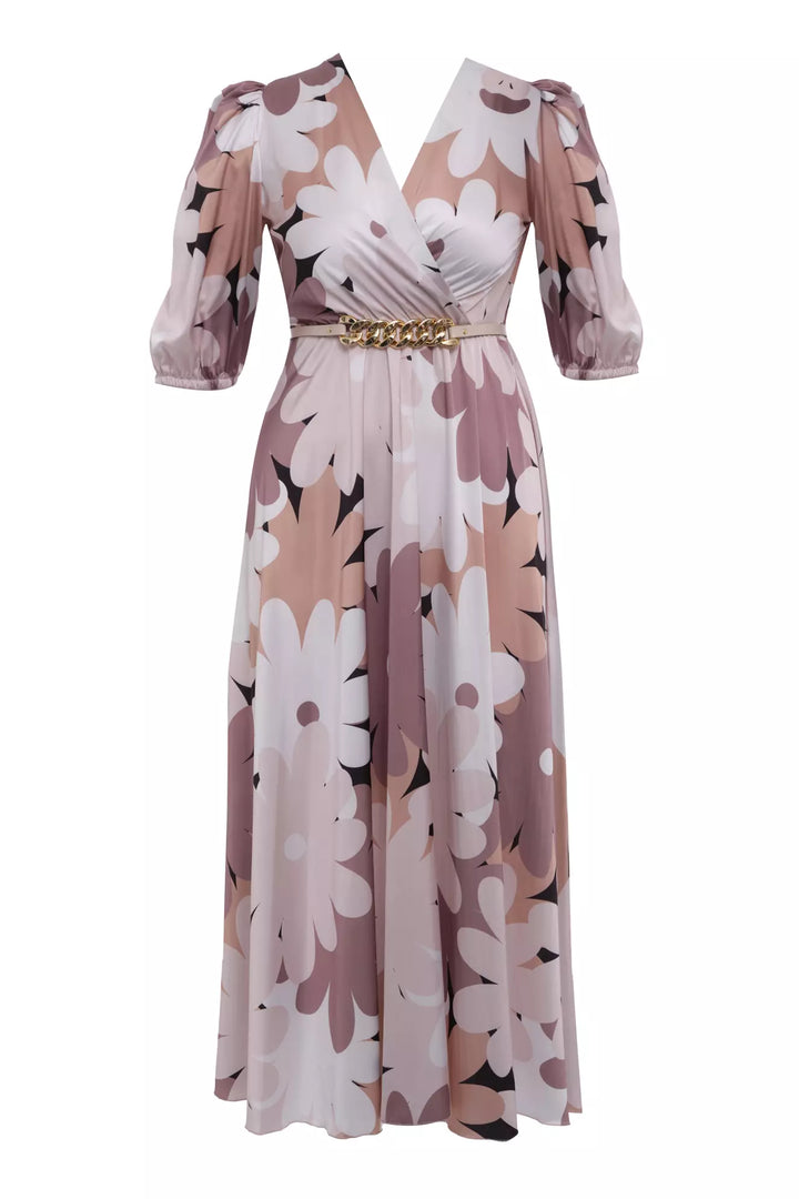 FRV Printed satin short sleeve midi dress - West Orange
