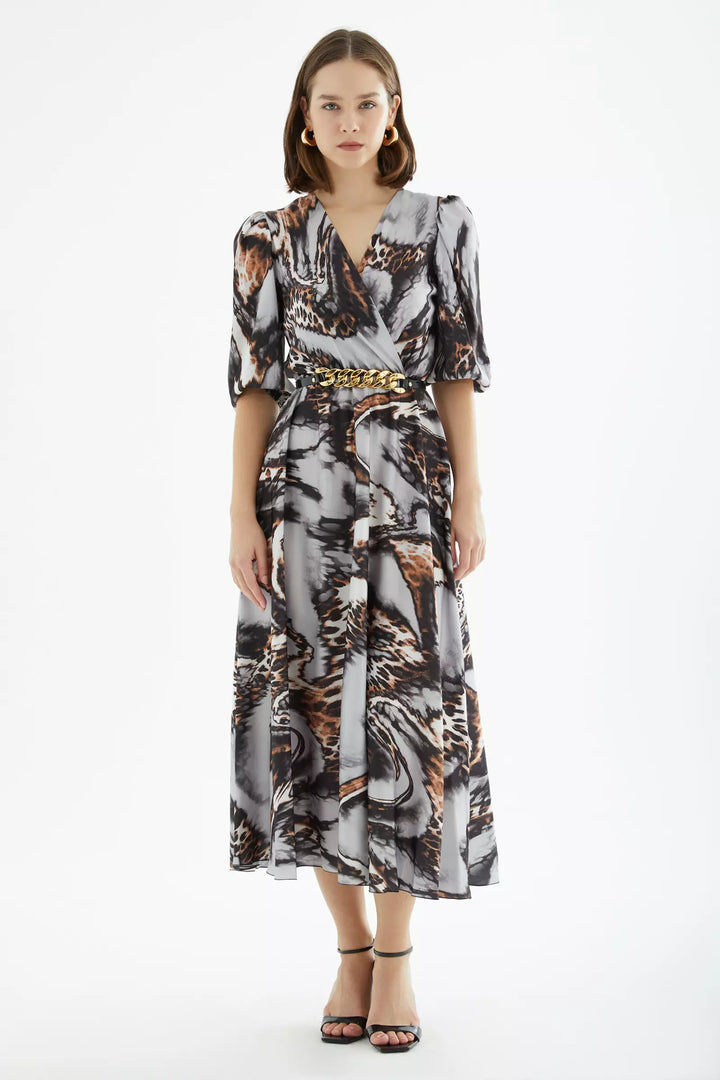 FRV Printed satin short sleeve midi dress - Kampen