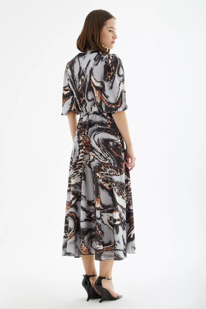 FRV Printed satin short sleeve midi dress - Kampen