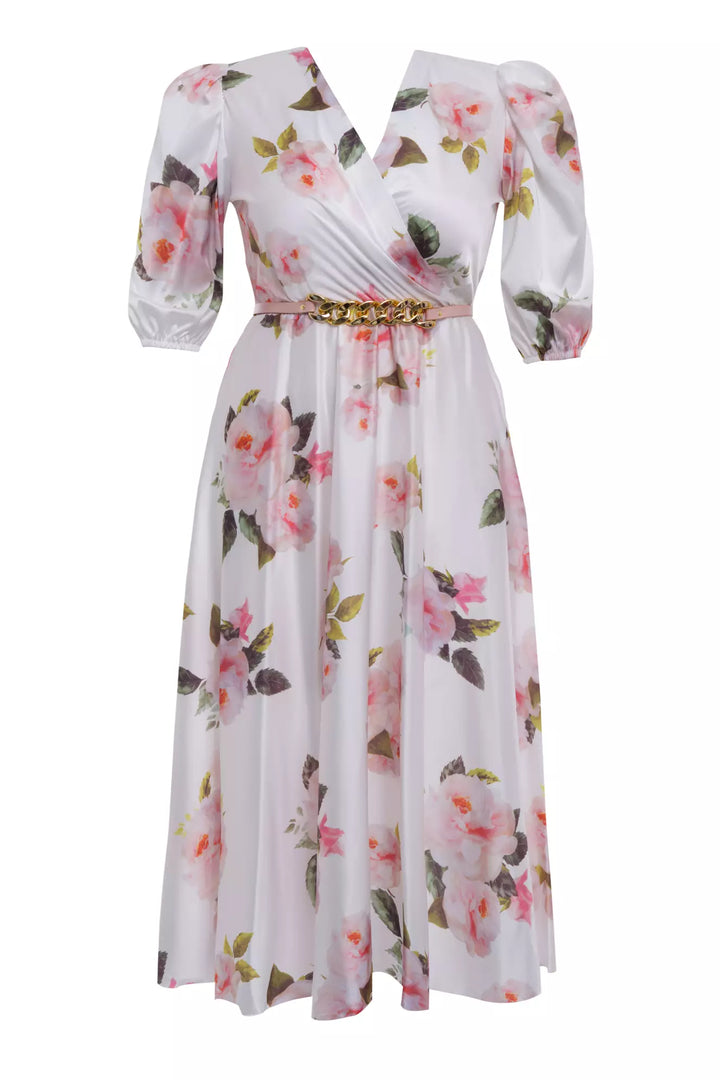 FRV Printed plus size satin short sleeve midi dress - Santa Ana Nextlalpan